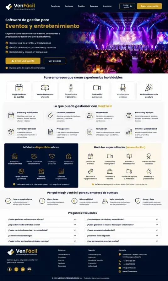 Software de gestión VenFácil para organizadores, productoras y empresas de eventos